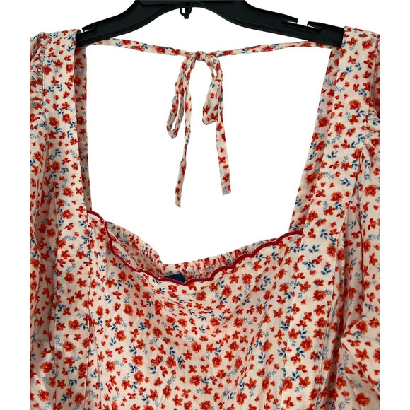 Old Navy Blouse Size 4X Floral Boho Babydoll Tie Back Short Flutter Sleeves Top - Picture 7 of 12